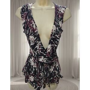 ANN TAYLOR Women's Ruffle plunging v-neck blouse Sz M / Medium